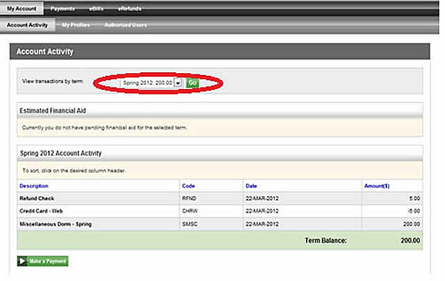View Account Activity Screen