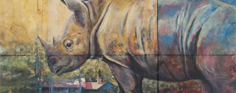 Quartet Rhino, mixed media painting