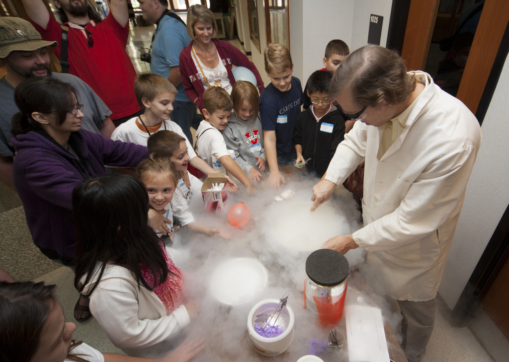 Children watch science demonstration