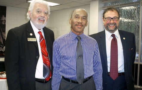 Dr. Reynaldo L. Martinez Jr., head of the Department of Adult and Career Education, Dr. Halden Morris, Brown Scholar, and President William J. McKinney