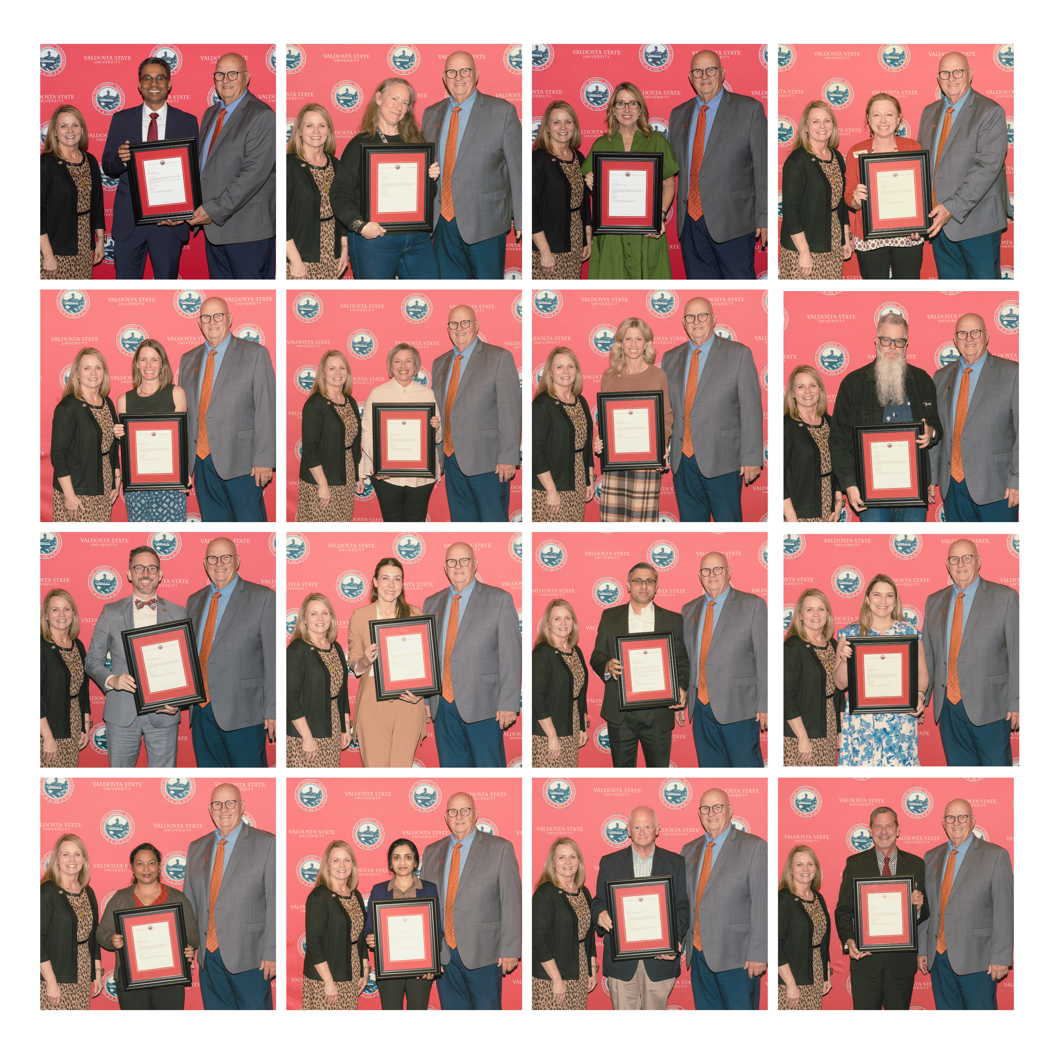16 photos showing faculty tenure or promotion honorees with the vsu president