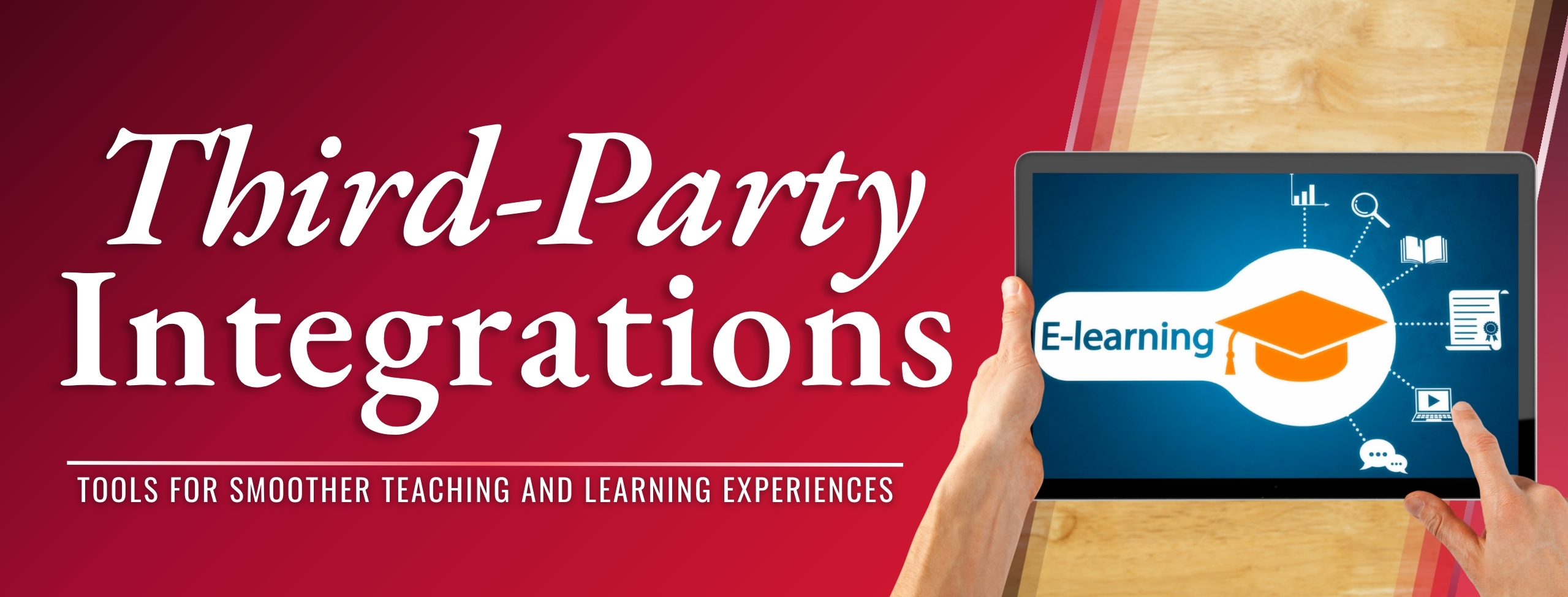 hands on a tablet with showing eLearning tools