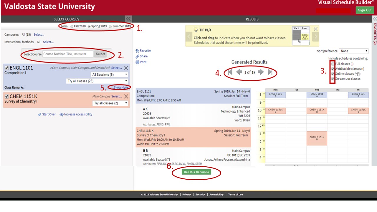 Visual Schedule Builder Valdosta State University