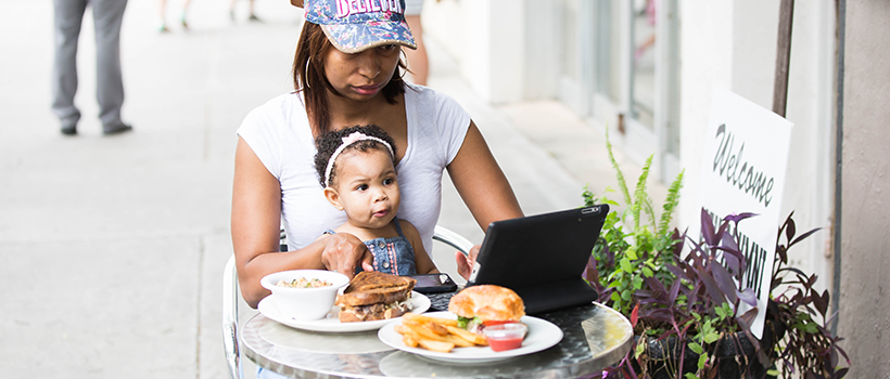 Mother and daughter studying