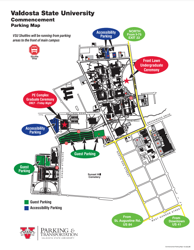 Fall 2022 Commencement Parking and Transportation Map