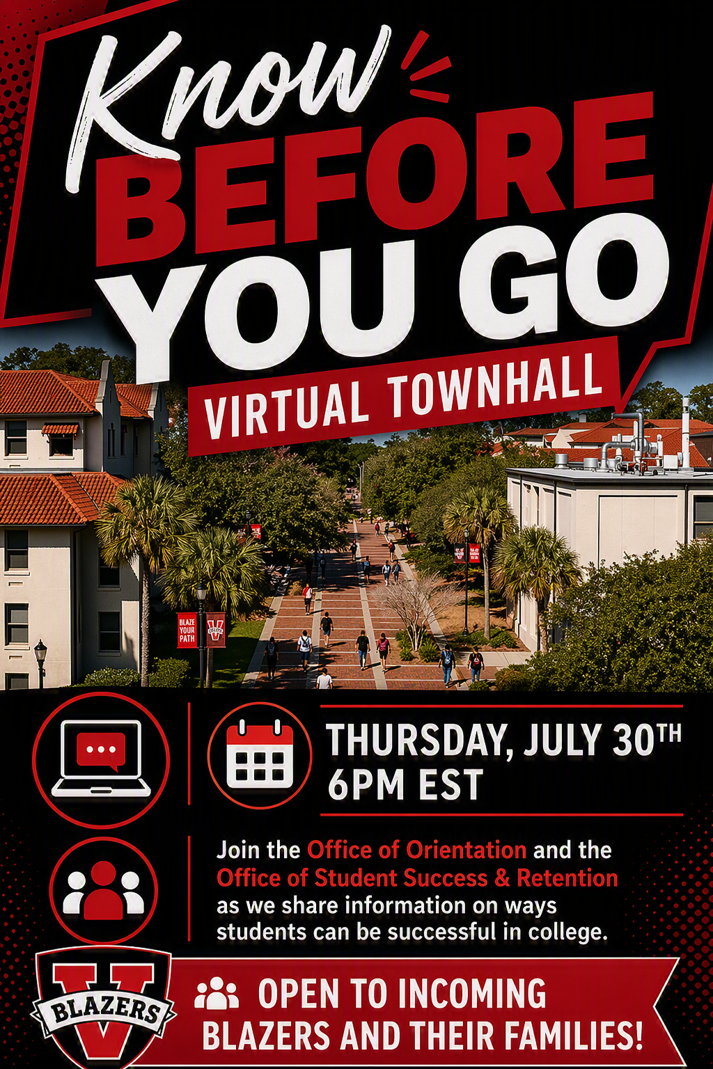 know before you go virtual townhall. July 30th at 6pm EST
