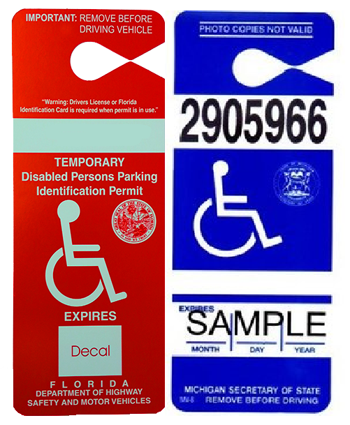 Disable cards. State disabled. Identification parking. Disability Placard photo.