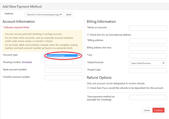 Electronic check option