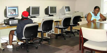 Students studying on computers.