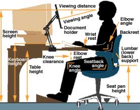 Picture showing good posture while at a computer workstation.