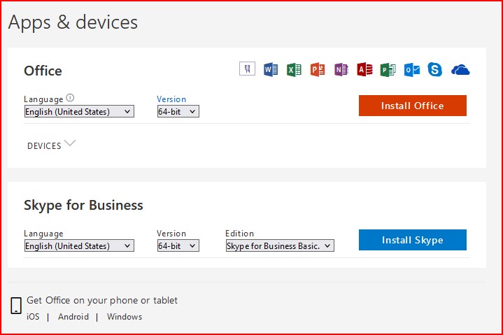 m365 apps device install