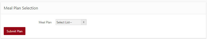 select the type of option you want as a student as a student (Meal Plan)