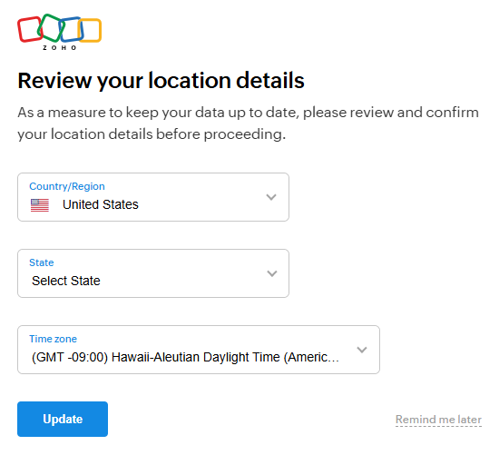 Choose your state and time zone.