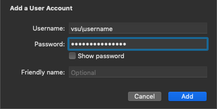 Add username and password.