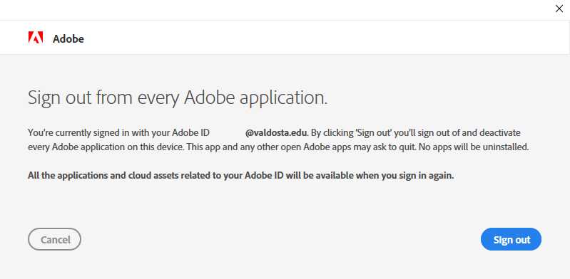 Adobe CC Sign Out