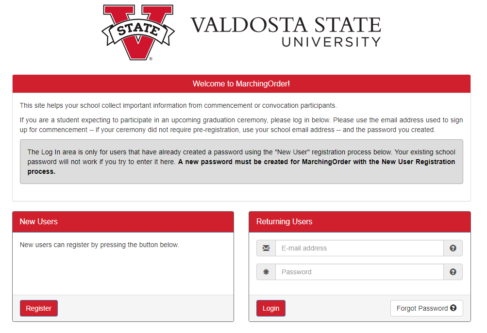 Picture of the VSU Marching Order home page