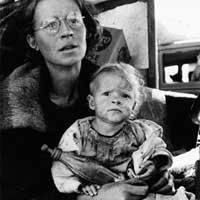 Mother & baby of family on the road.  Tulelake, Siskiyou County, California. Dorothea Lange, Sept. 1939
