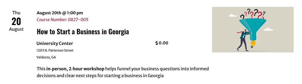 August 20 - How to Start a Business Class