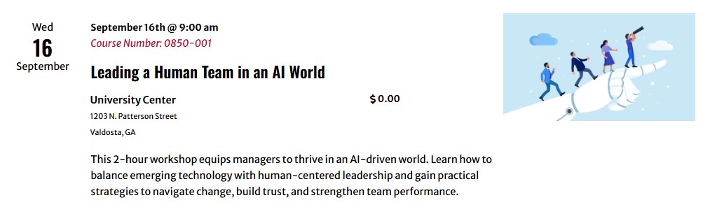September 16 - Leading a Human Team in an AI World Class