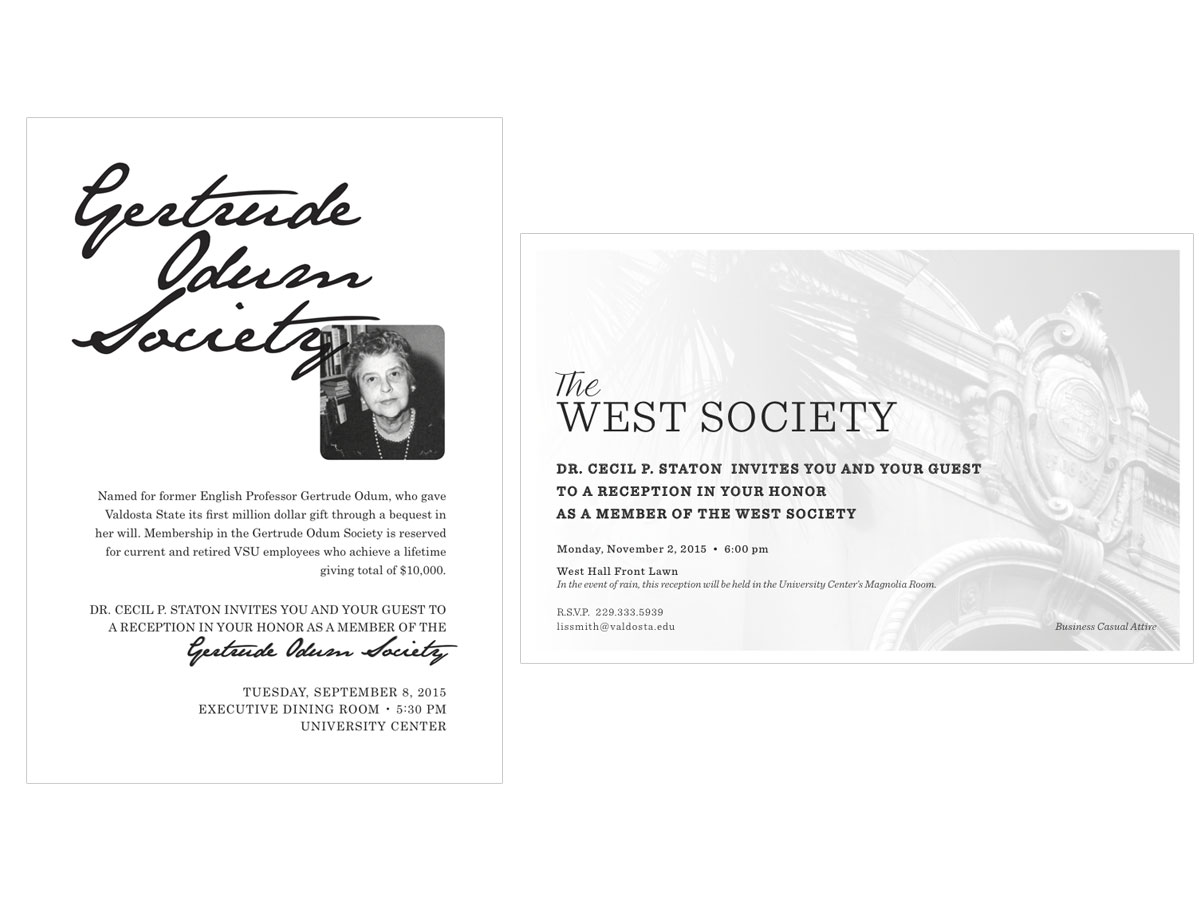 Giving Reception Invitations - These invitations were created for the VSU Foundation. These were sent out to members of VSU's different giving societies 