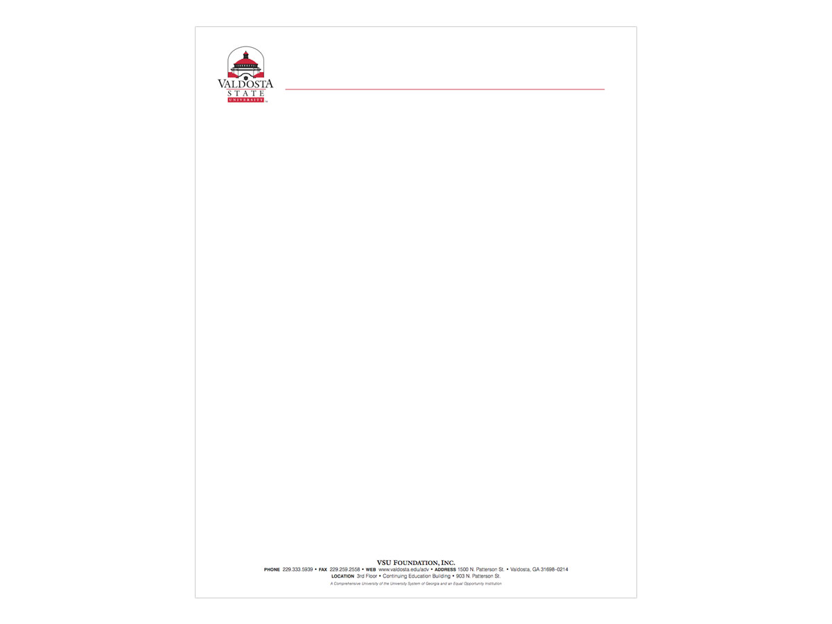 This is an example of a departmental letterhead for the University. Creative Services is responsible for designing all stationary for the university.