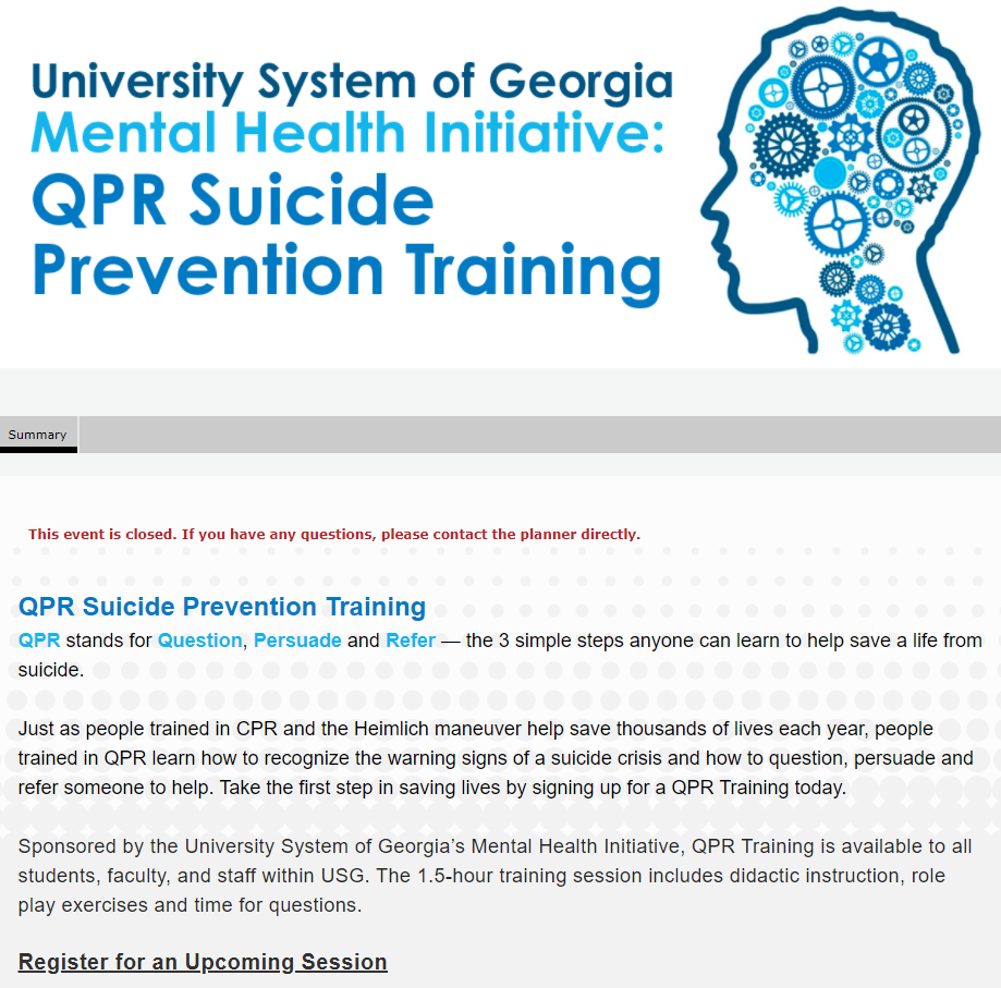 QPR Training registration page