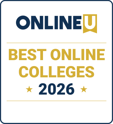 A badge that reads "Online U, Most Affordable Online Degrees, 2025"
