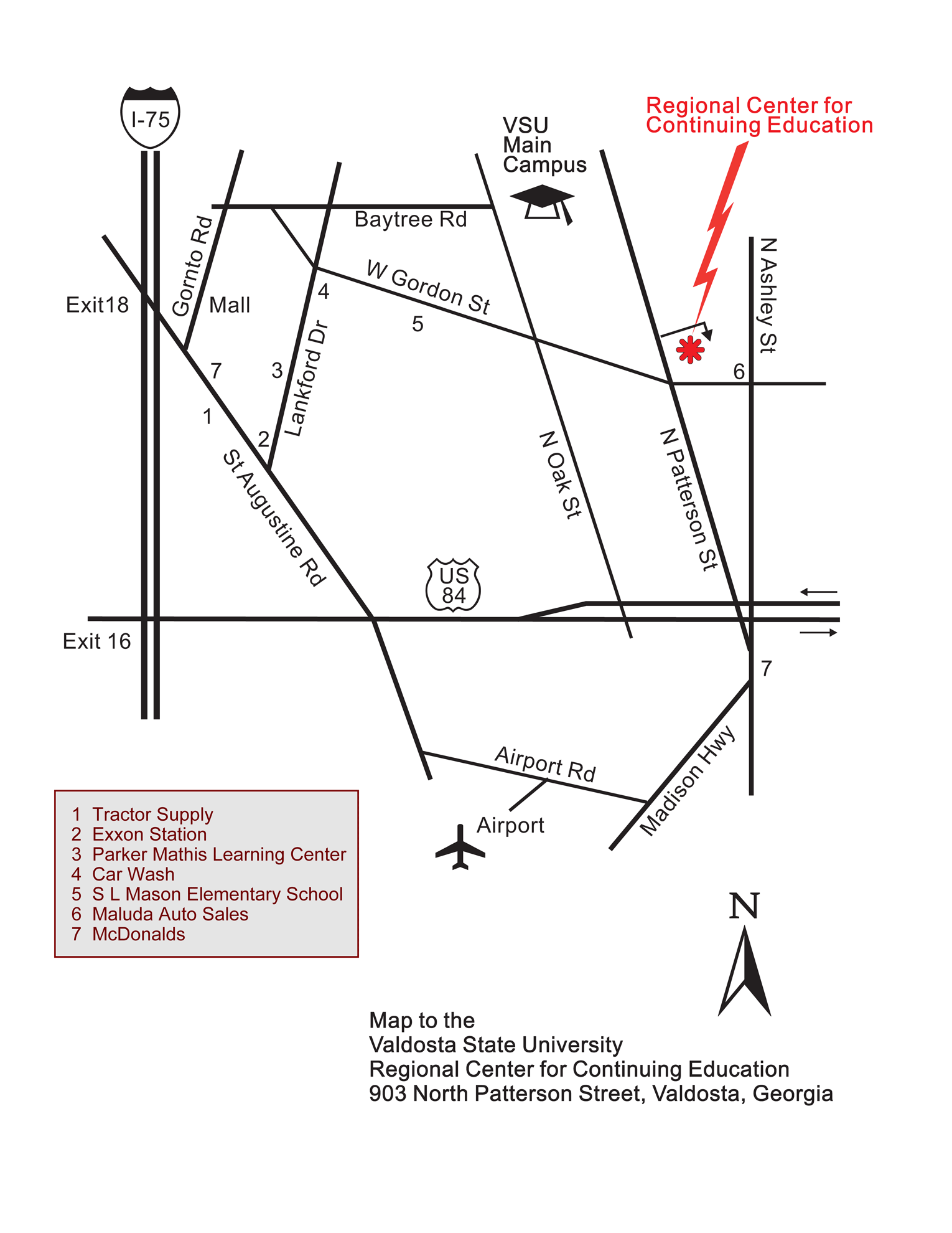 A map depicting how to get to the Continuing Education building.
