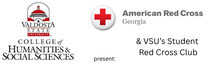 Banner with the Valdosta State University College of Humanities & Social Sciences logo and the American Red Cross Georgia logo, noting VSU’s Student Red Cross Club.